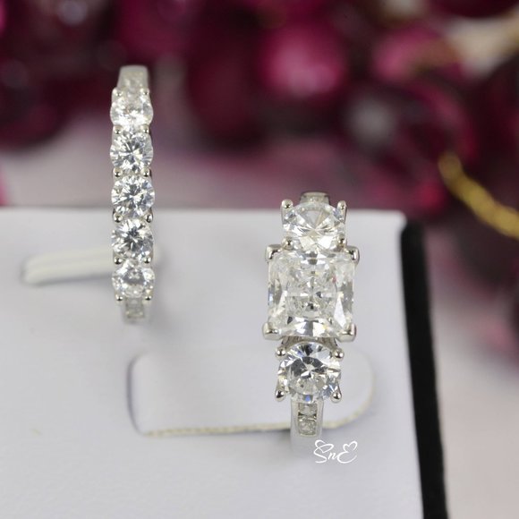 NEW 3 STONE REAL 925 PRINCESS DIAMOND CUT WEDDING RINGS ENGAGEMENT RING - Picture 2 of 8